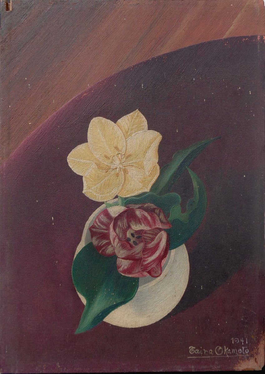 岡本太郎の父・岡本一平 1941年 帰朝後記念作品 4号 花【真作 岡本太郎の父・岡本一平 1941年 帰朝後記念作品 4号 花【真作