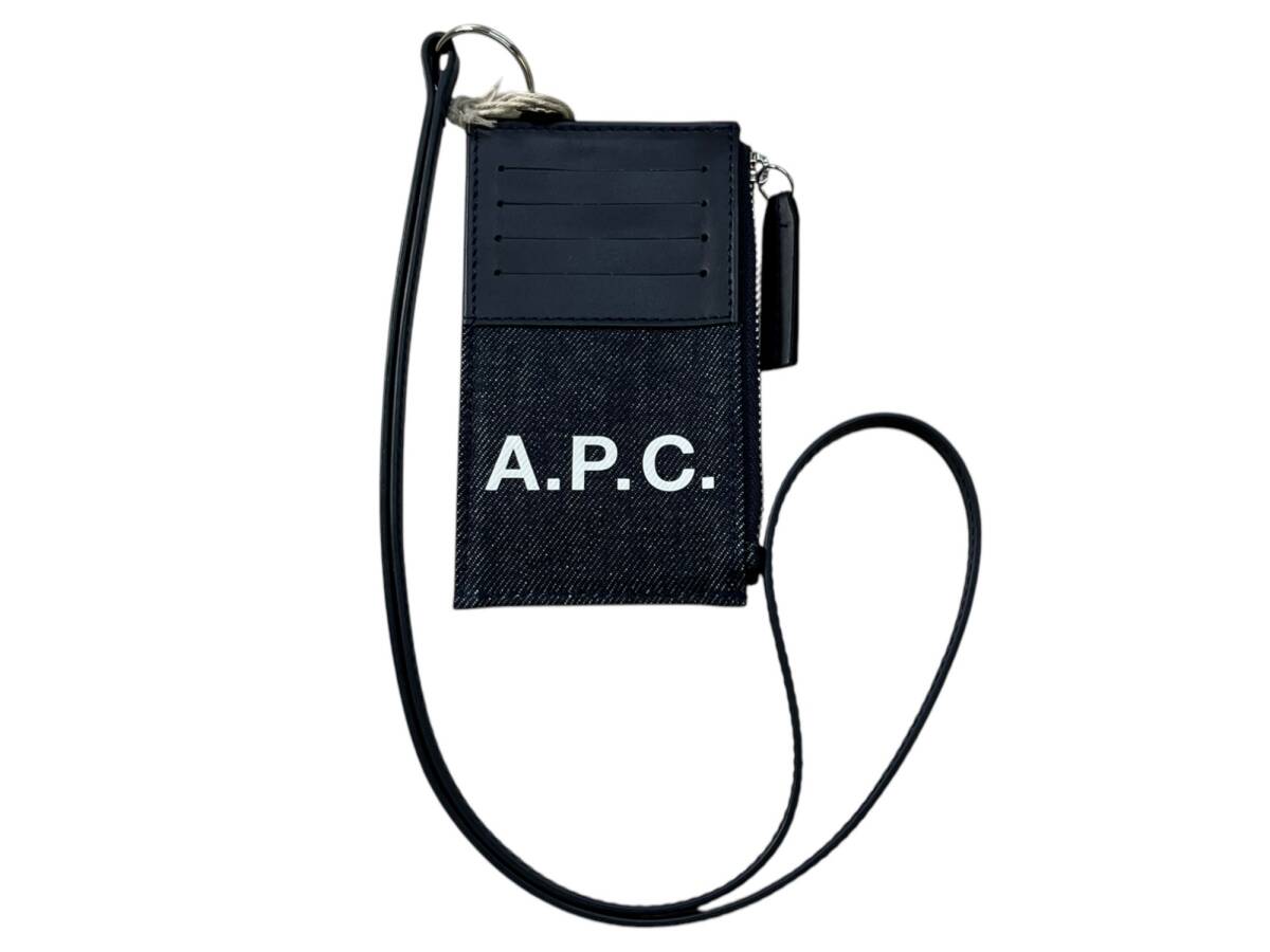 A.P.C. (アーペーセー) ストラップ付き カードケース コインケース 小銭入れ デニム×レザー 切り替え CODDP M63527 IAK インディゴ/027