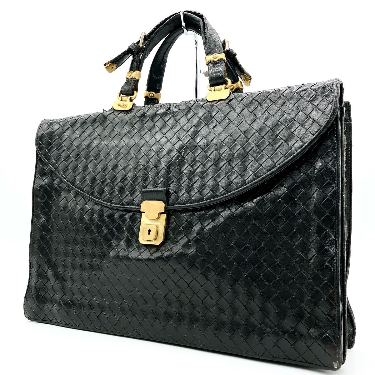 ボッテガヴェネタ BOTTEGAVENETA ビジネスバッグ ブリーフケース イントレチャート レザー 編み込み 黒 ブラック 書(shū)類鞄 メンズ