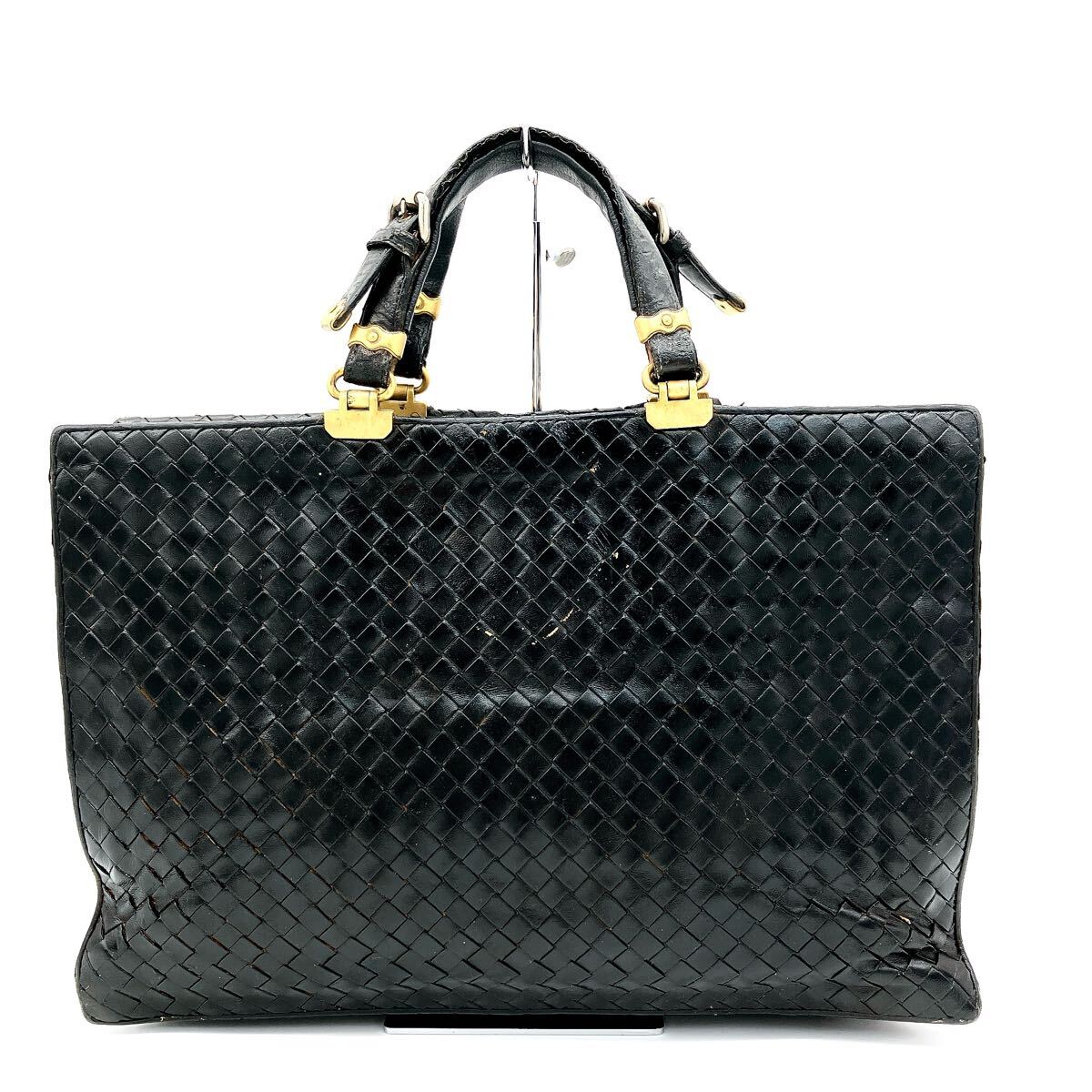 ボッテガヴェネタ BOTTEGAVENETA ビジネスバッグ ブリーフケース イントレチャート レザー 編み込み 黒 ブラック 書(shū)類鞄 メンズ