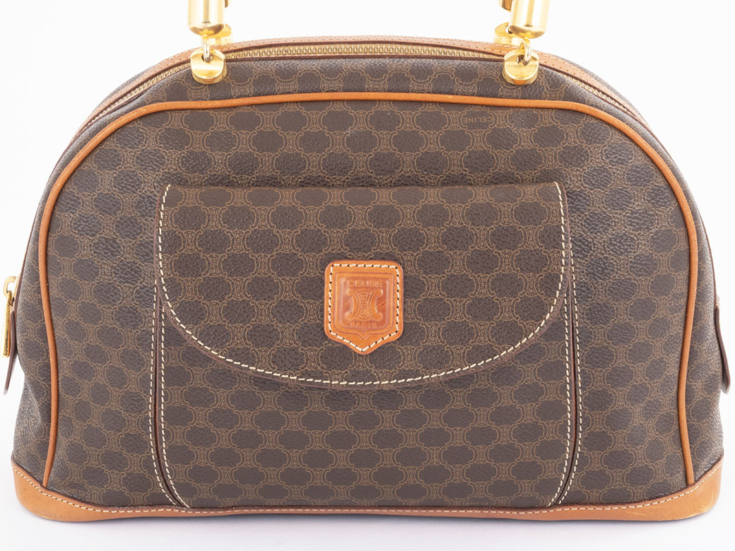 セリーヌ マカダム ハンドバッグ MC97/2 PVCxレザー ブラウン レディース 小さめ ハーフムーン CELINE 中古