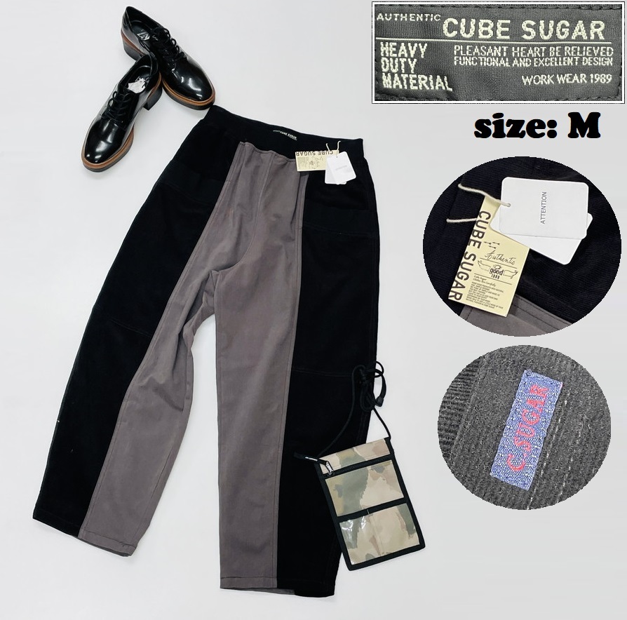 CUBE SUGAR /M/ ブラック×グレー バルーンパンツ コーデュロイ タグ付き アウトドア キャンプ 生地コットン混 アメカジ キューブシュガー