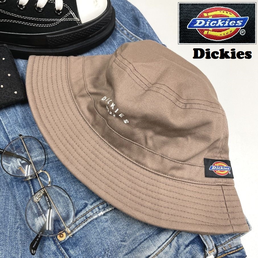 Dickies ブラウン系 バケットハット スポーツ ゴルフ アウトドア キャンプ バイク オートバイ 帽子 ブラックタグホワイト刺繍 ディッキーズ_画像1