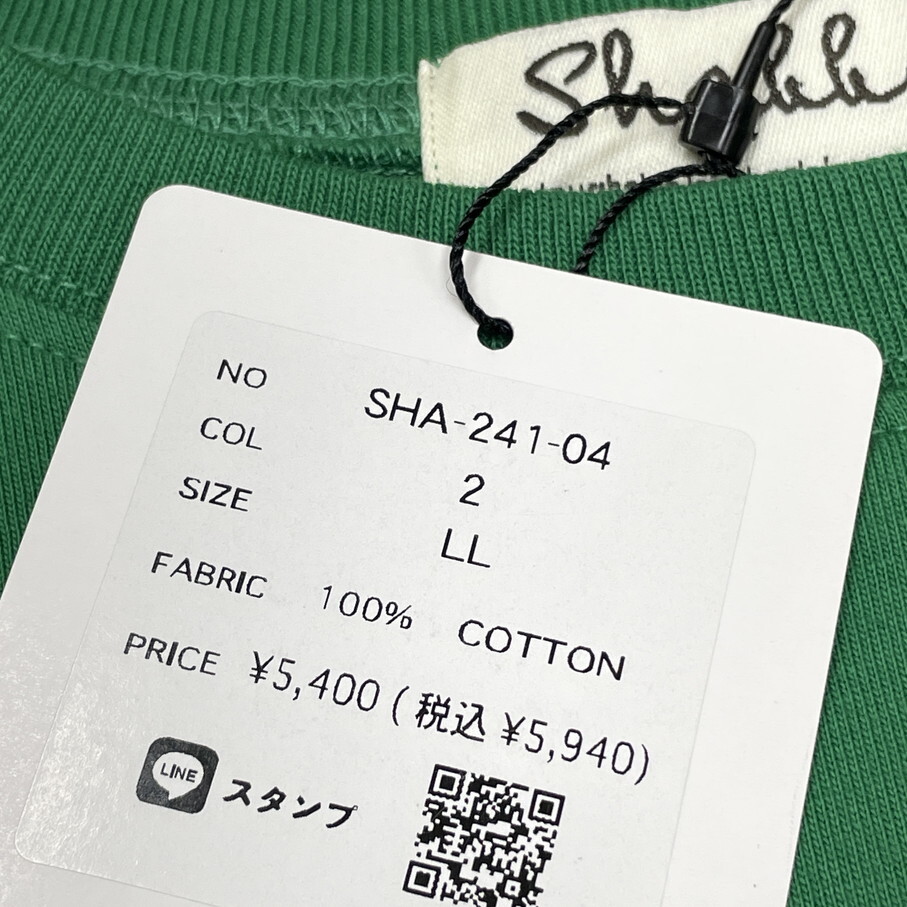 Shabby /LL/ グリーン ロンティ 長袖Tシャツ タグ付き トップス スケボー刺繍生地コットンバイクアウトドアキャンプ ブラックロゴ シャビー
