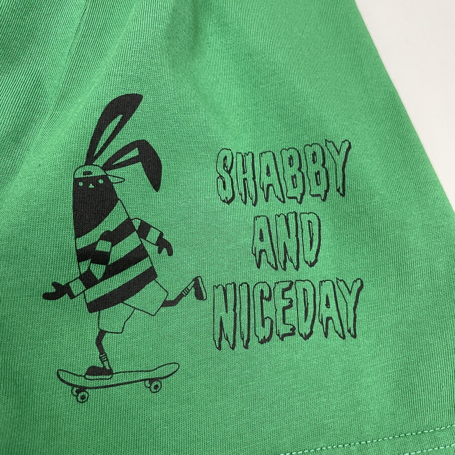 Shabby /LL/ グリーン ロンティ 長袖Tシャツ タグ付き トップス スケボー刺繍生地コットンバイクアウトドアキャンプ ブラックロゴ シャビー