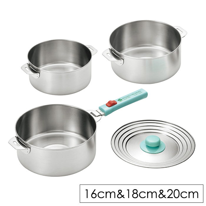 ステンレス鍋 16cm 18cm 20cm 兼用蓋付き ハンドル脱着式 ガス火 IH対応 日本製 燕熟の技 YKM-3394