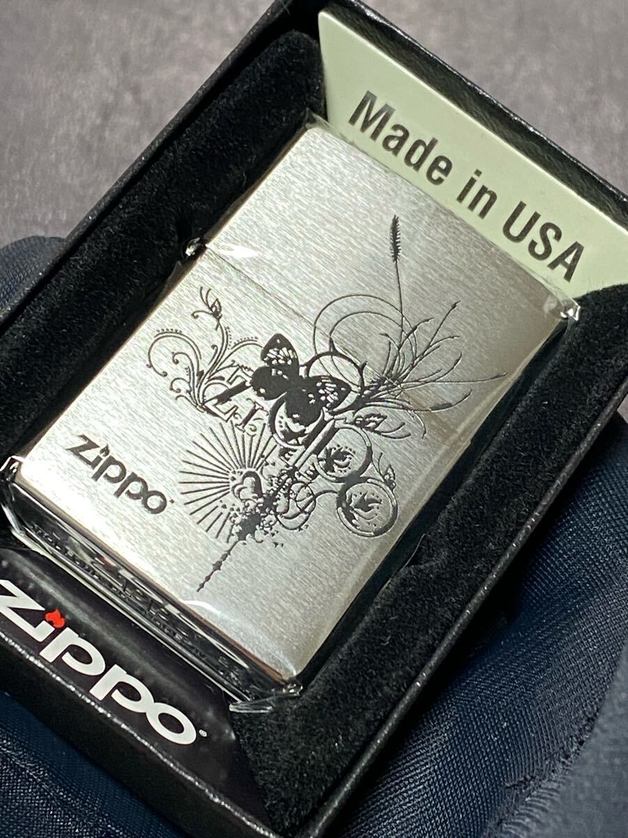 zippo 蝶 バタフライ 前面加工 シルバー 希少モデル 2023年製 ケース 保証書付き