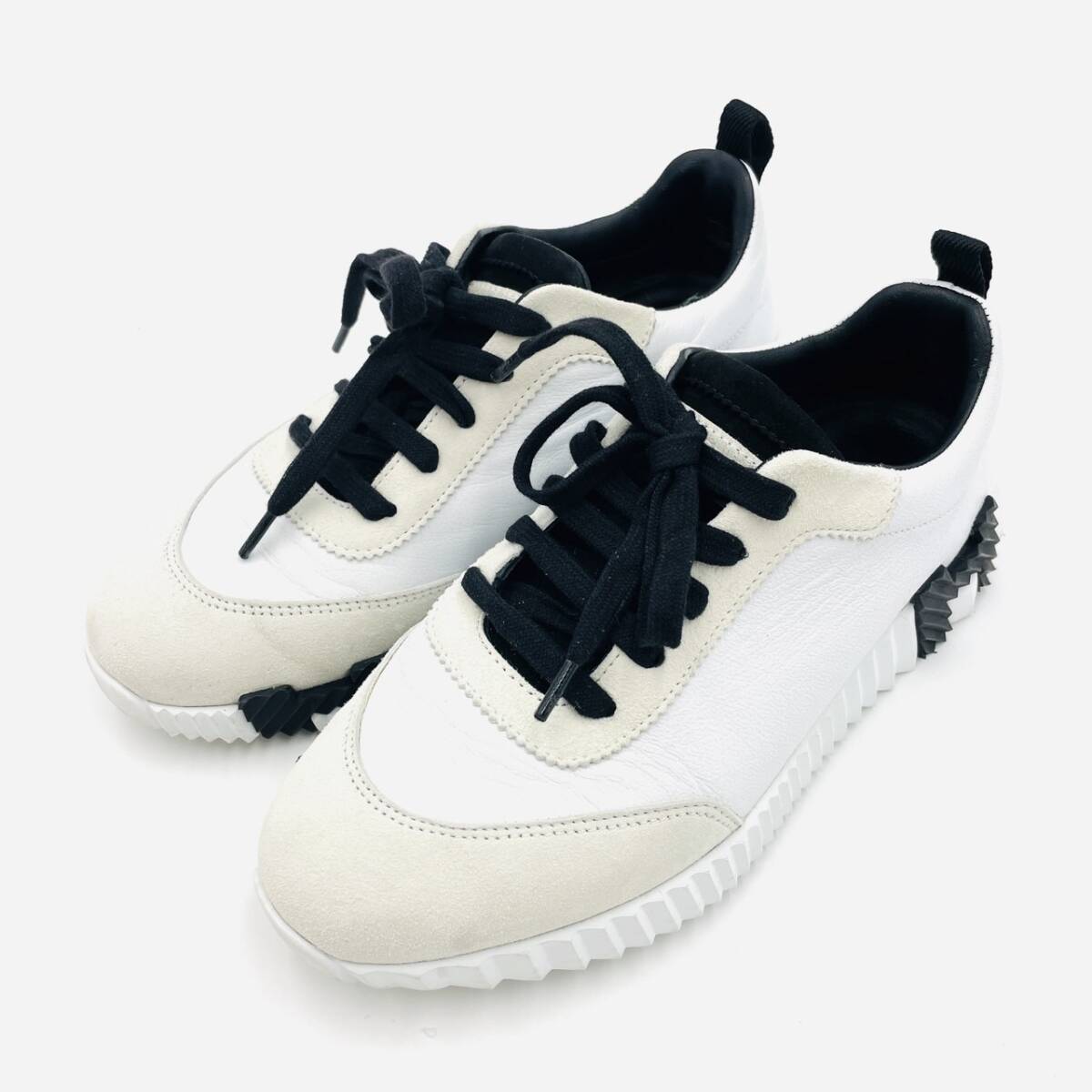 エルメス HERMES バウンシング スニーカー 36.5 レディース レザー 白 ブラック ホワイト 箱付き 7-3-287
