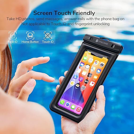 2枚セット Syncwire 防水ケース スマホ 防水ケース 携帯防水ケース IPX8認定 完全密封 海水浴 水泳 温泉プール（ブラック＋グリーン）