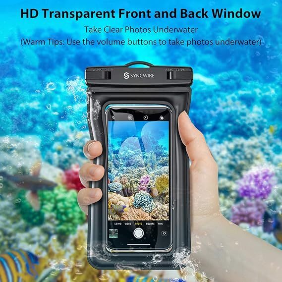 2枚セット Syncwire 防水ケース スマホ 防水ケース 携帯防水ケース IPX8認定 完全密封 海水浴 水泳 温泉プール（ブラック＋グリーン）