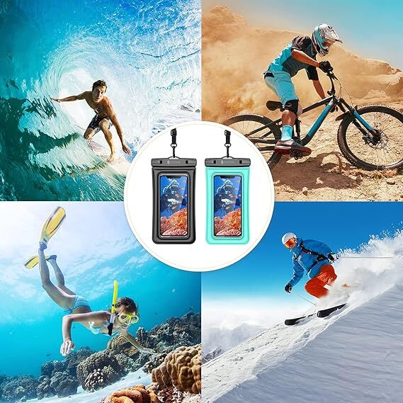 2枚セット Syncwire 防水ケース スマホ 防水ケース 携帯防水ケース IPX8認定 完全密封 海水浴 水泳 温泉プール（ブラック＋グリーン）