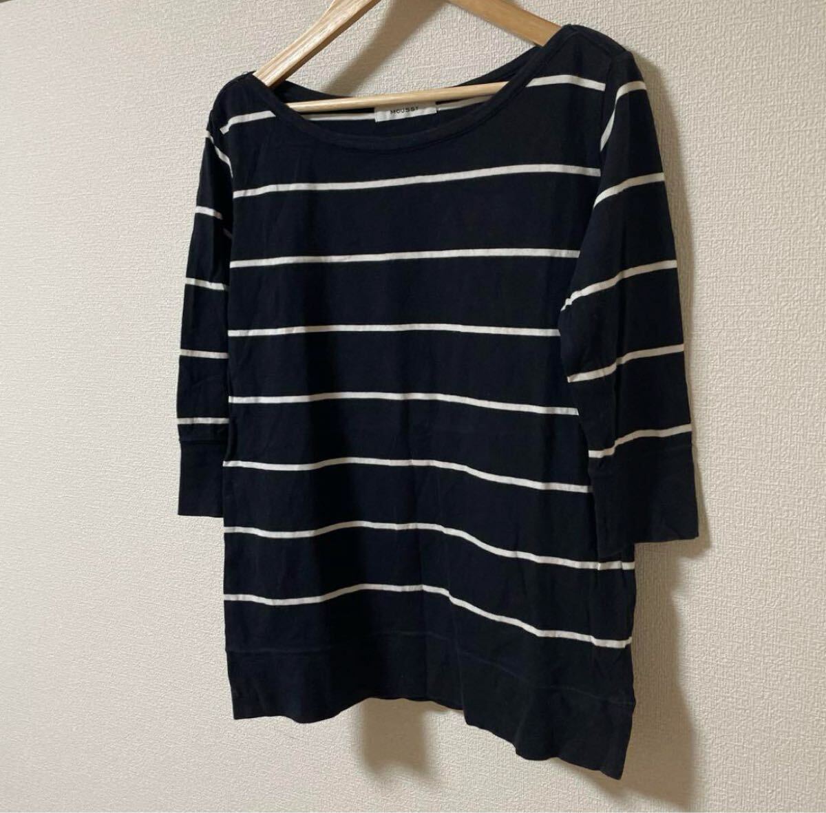 ★送料無料★ 即決　レディース　トップス　ストライプ 五分袖 トップス ネイビー/ホワイト　サイズＦ　moussy_画像2