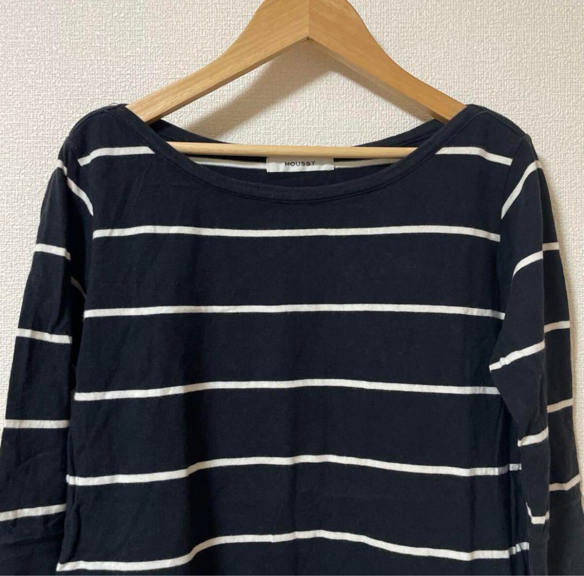 ★送料無料★ 即決　レディース　トップス　ストライプ 五分袖 トップス ネイビー/ホワイト　サイズＦ　moussy_画像4