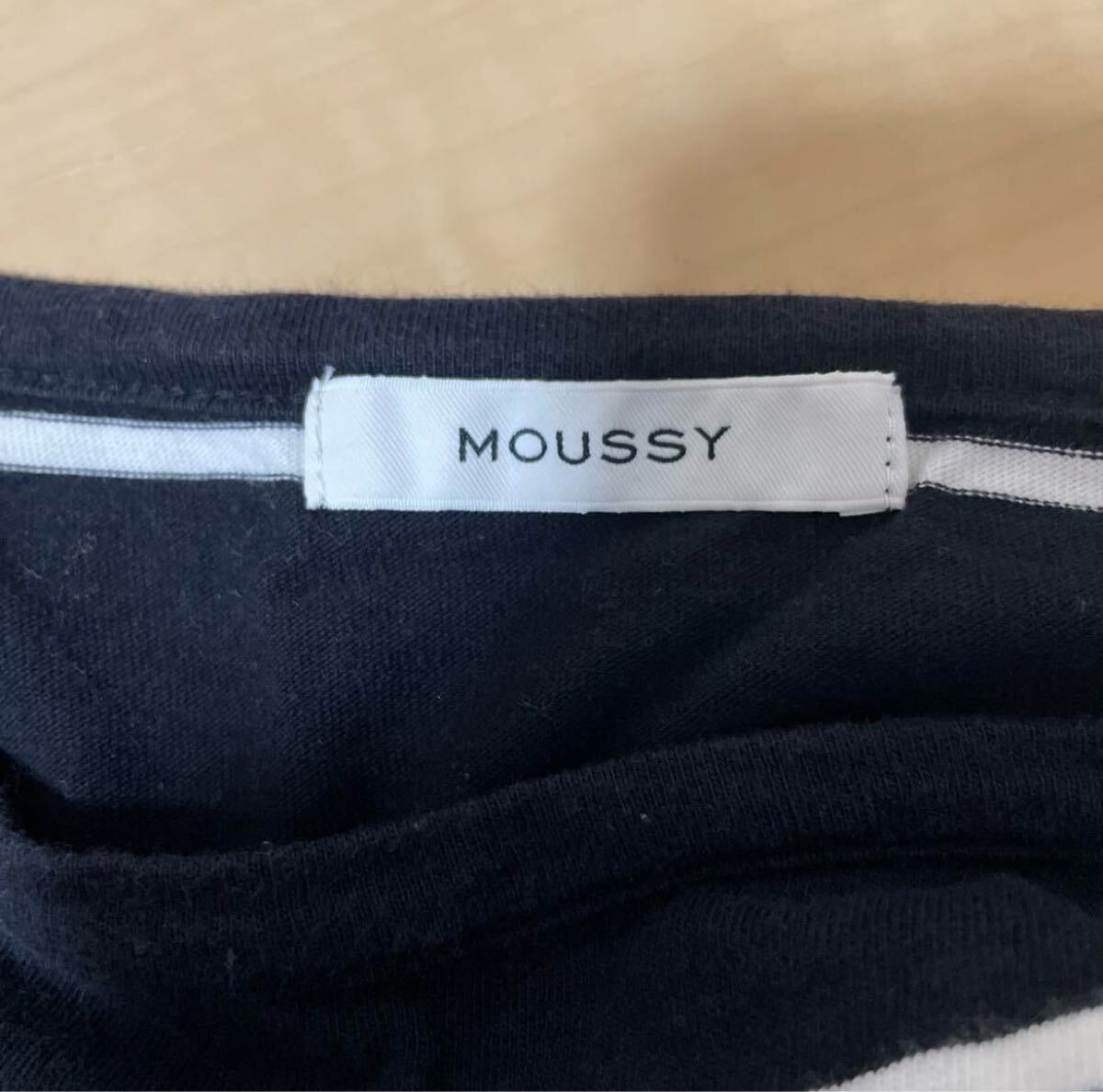 ★送料無料★ 即決　レディース　トップス　ストライプ 五分袖 トップス ネイビー/ホワイト　サイズＦ　moussy_画像7
