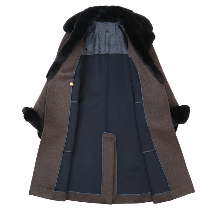 【美品】FENDI フェンディ メルトン コート リアルファー ダブルブレスト ウール アンゴラ カシゴラ ベルト付き レディース 40 茶 付屬有