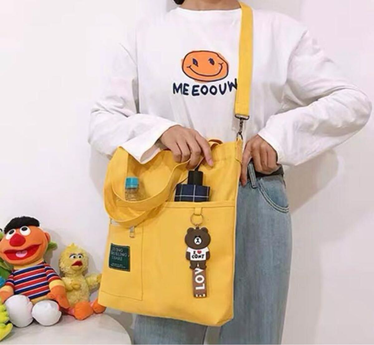 キャンバス トートバッグ 2way レディースショルダーバッグシンプル 通勤通学　イェロー