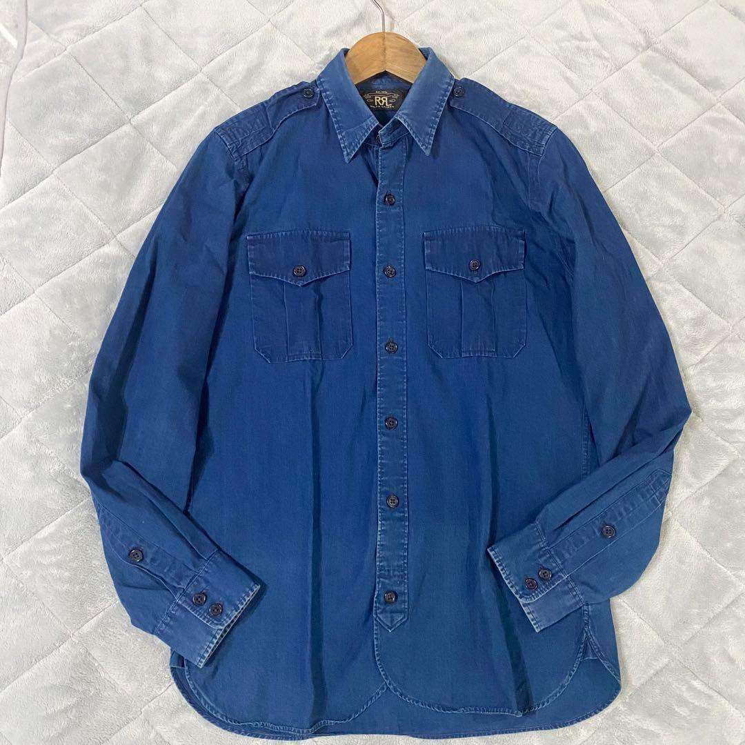 極希少 RRL ラルフローレン　ミリタリーシャツ エポレット シャンブレーシャツ インディゴ　ブルー　青　M相當(dāng)　ヴィンテージ