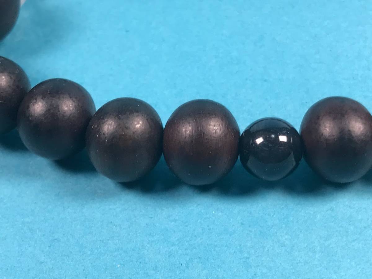 桐箱入　念珠　數(shù)珠　 男性用 二十二玉 縞黒檀　二點 青虎目石　正紐六本組　浄土真宗　B