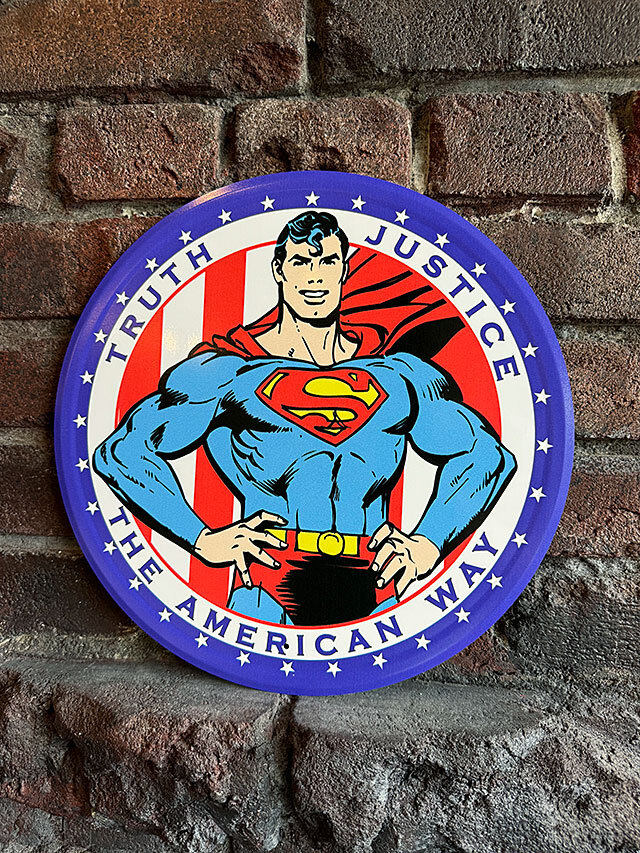 スーパーマン　ラウンド型　ブリキ看板?。ˋMERICAN WAY） ■ アメリカン雑貨 アメリカ雑貨