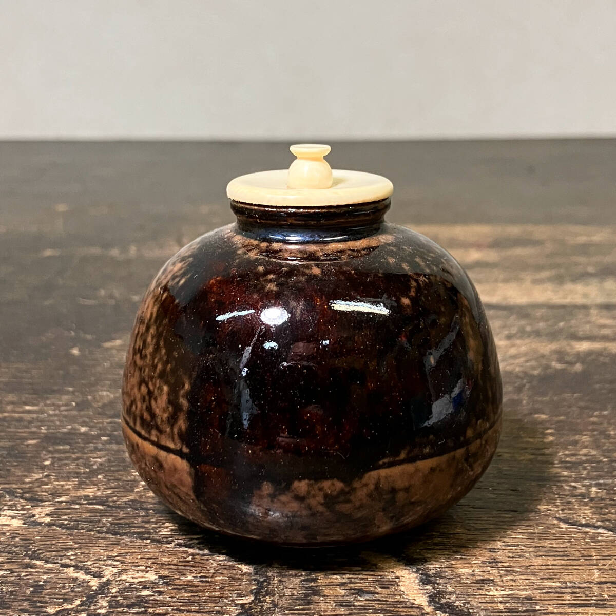 茶道具⭐️茶壺⭐️仕覆付き⭐️共箱⭐️蔵保管 京都⑥ 旧家蔵出品30 【 不染斎書付 】 膳所焼茶入 「 銘：壺切