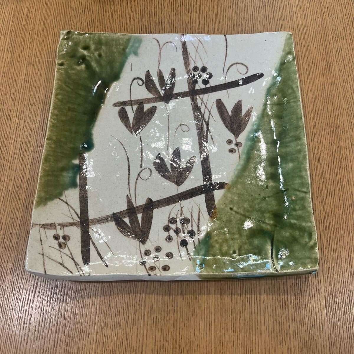 織部焼 四方皿 滝口喜兵爾 共箱 陶器 皿 和食器 食器(織部 織部焼 四方皿 滝口喜兵爾 共箱 陶器 皿 和食器 食器(織部