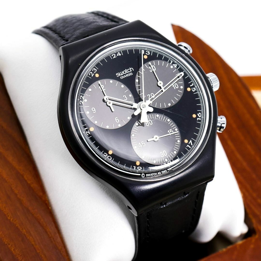 稼働 swatch 腕時計 クロノグラフ 新品電池 ボーイズ レザーベルト668
