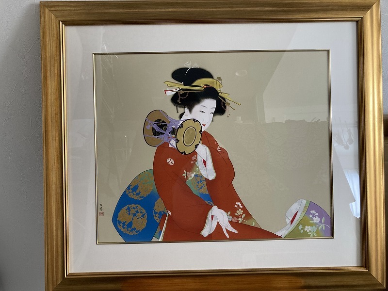36 真作保証 上村松園 「鼓の音」 シルクスクリーン (シルク 36 真作保証 上村松園 「鼓の音」 シルクスクリーン (シルク