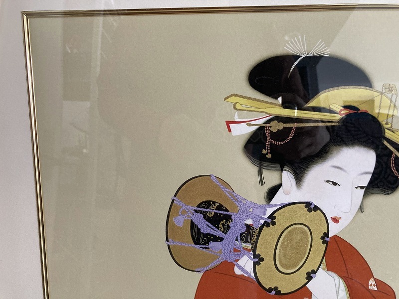36 真作保証 上村松園 「鼓の音」 シルクスクリーン (シルク 36 真作保証 上村松園 「鼓の音」 シルクスクリーン (シルク