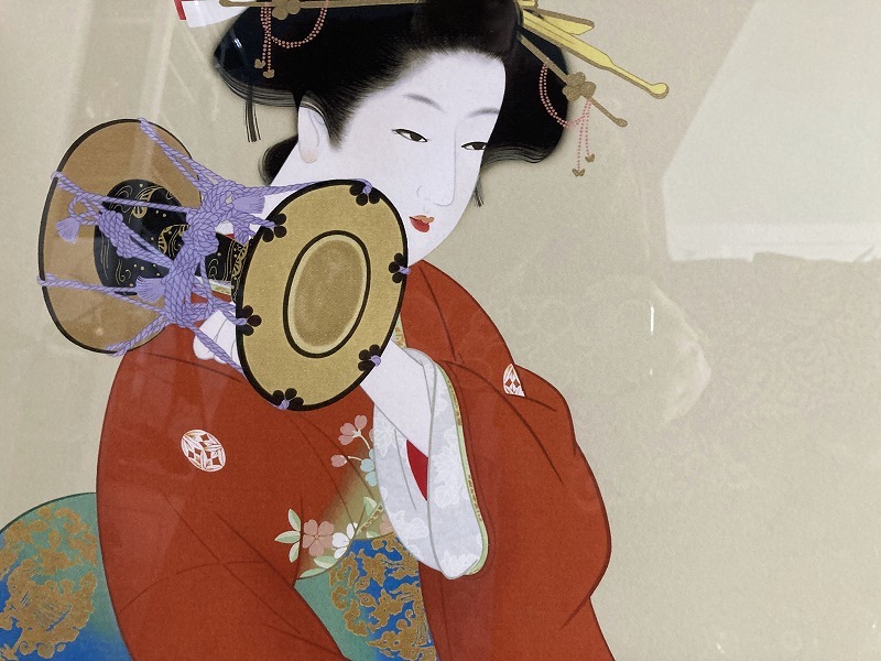 36 真作保証 上村松園 「鼓の音」 シルクスクリーン (シルク 36 真作保証 上村松園 「鼓の音」 シルクスクリーン (シルク