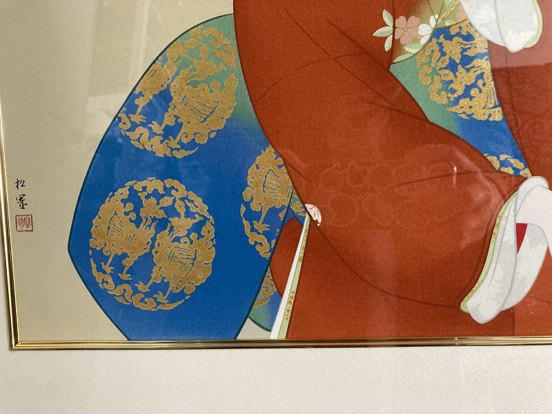 36 真作保証 上村松園 「鼓の音」 シルクスクリーン (シルク 36 真作保証 上村松園 「鼓の音」 シルクスクリーン (シルク