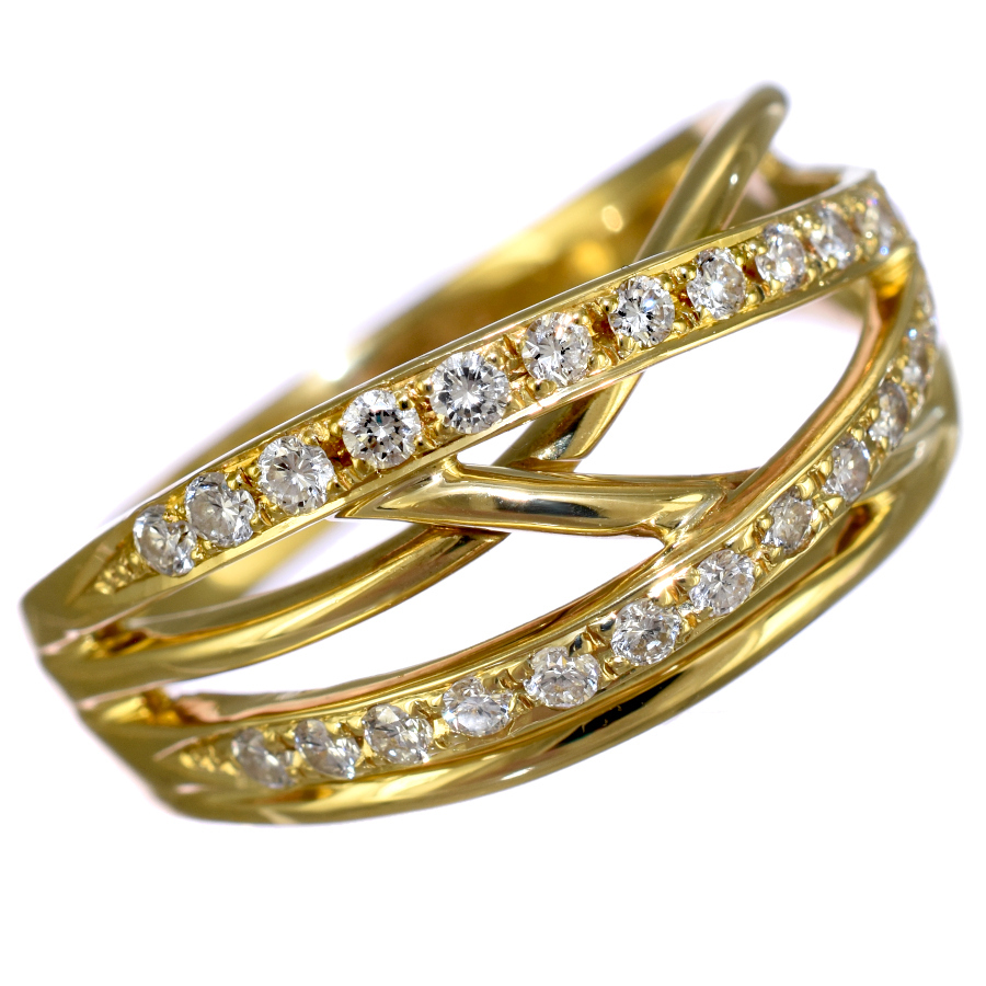 新品同様 クロスデザイン リング 指輪 K18イエローゴールド ダイヤモンド 0.5ct 23号 ジュエリー アクセサリー