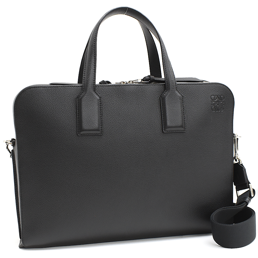 ロエベ ビジネスバッグ ゴヤ スリム ブリーフケース 337.12.P57 アナグラム レザー ブラック シルバー金具 LOEWE