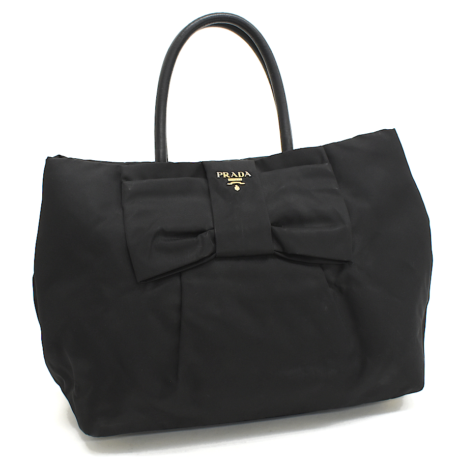  Prada большая сумка BN1601 TESSUTO FIOCCO нейлон черный Gold металлические принадлежности PRADA