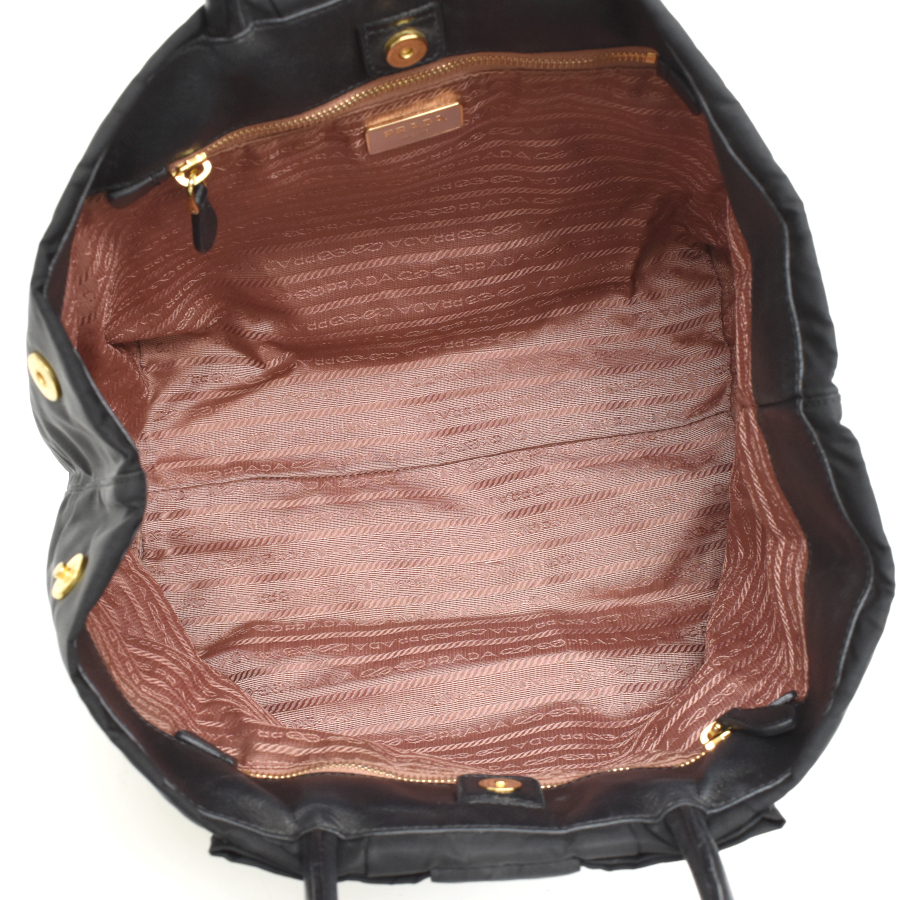  Prada большая сумка BN1601 TESSUTO FIOCCO нейлон черный Gold металлические принадлежности PRADA