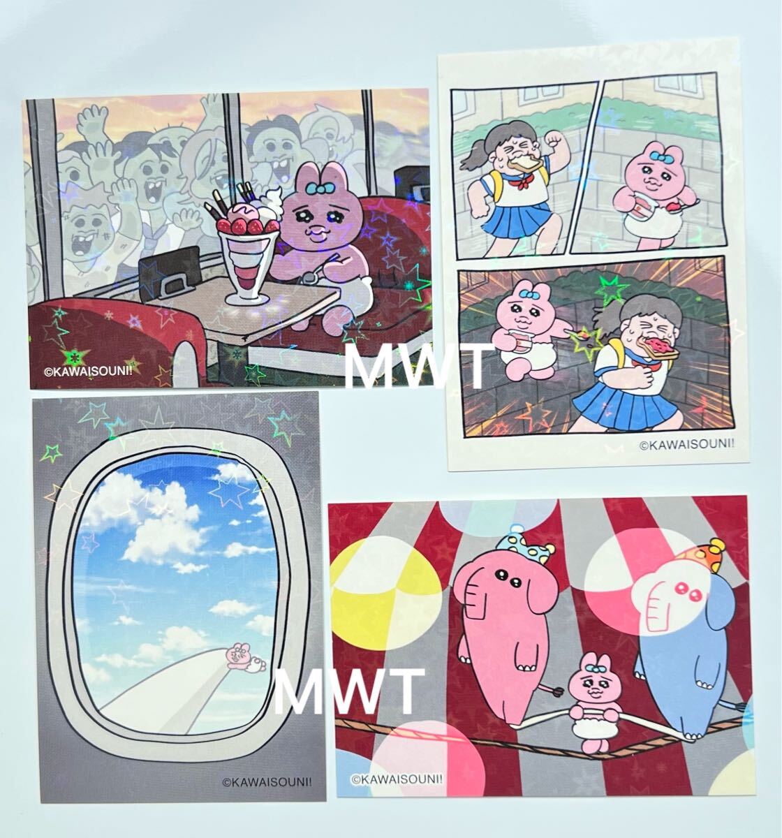 753042 4点　ステッカー　おぱんちゅうさぎ　ウエハース　インテリア　ファッション　シール　お菓子　食玩　んぽちゃむ　きみまろ　MWT
