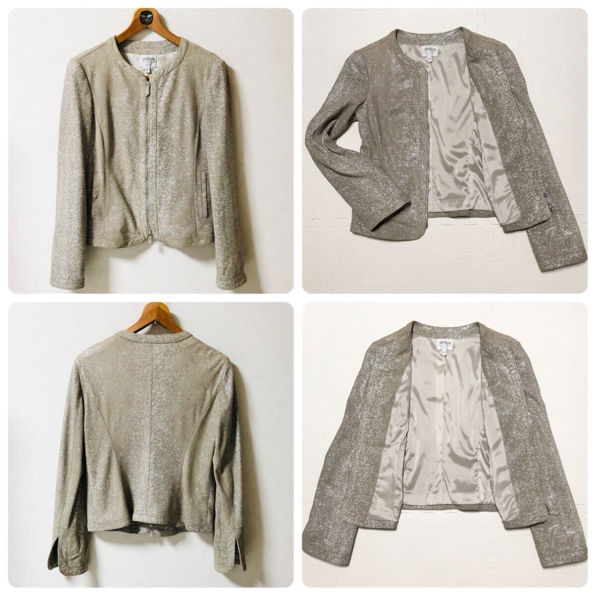 ■美品■希少■ARMANI COLLEZIONI アルマーニ コレツィオーニ　レザージャケット　山羊革(エイ革風加工) ノーカラー　size40(L) イタリア製
