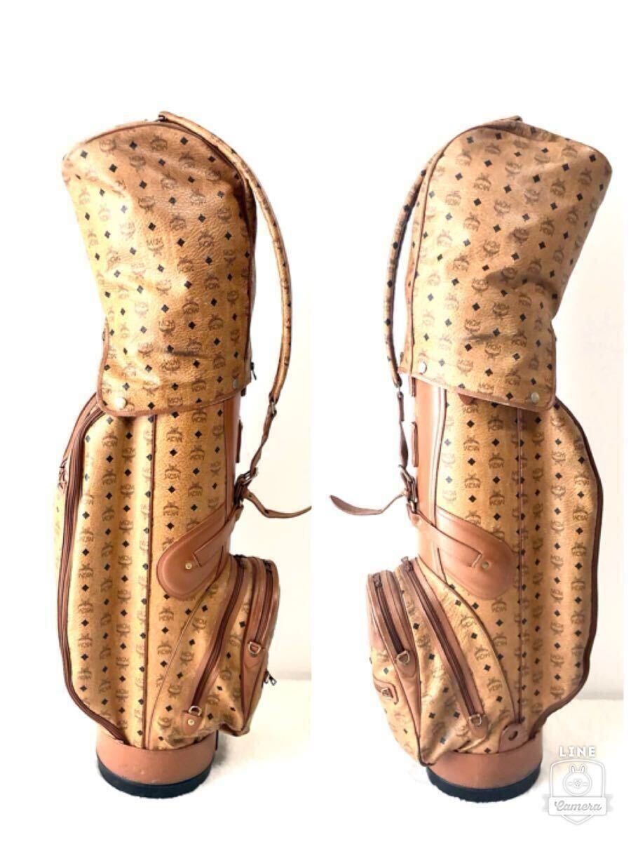 MCM エムシーエム　キャディバッグ　ゴルフバッグ　ヴィセトス総柄　ブラウン系　ゴールド金具