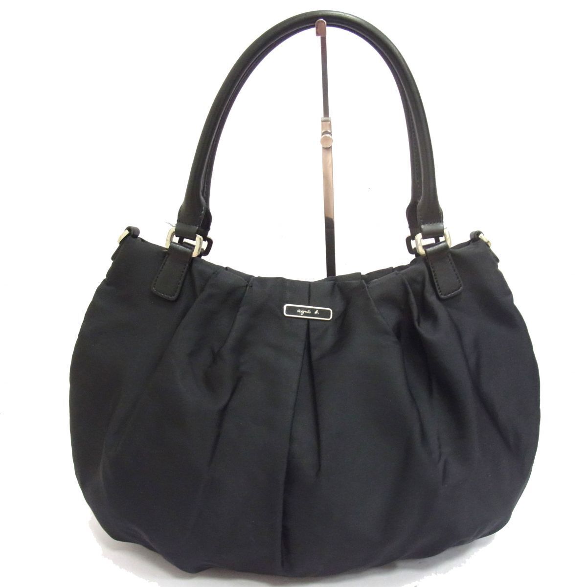 $ 美品 $ 大人気！■ agnes b. ■ アニエスベー ■ ナイロン製 レザー使い・ 大きめ ショルダー トートバッグ ■ 黒 ブラック ■ 送料無料_画像1