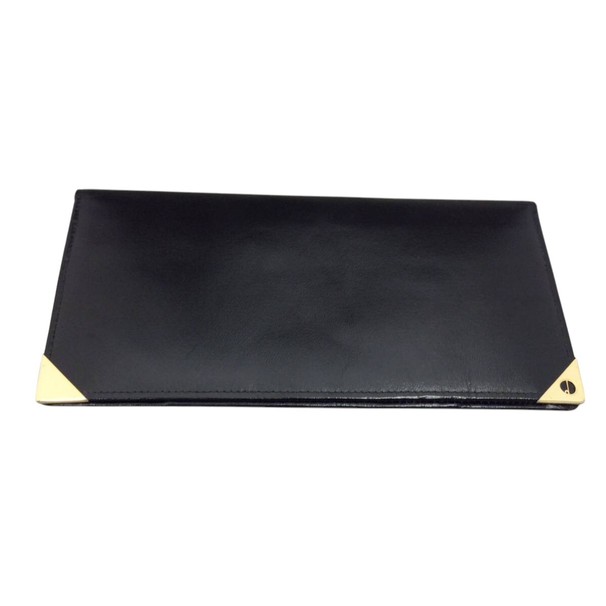 $ 美品 $ 希少◆ dunhill ◆ ダンヒル◆ 光沢 レザー制? 2つ折り 長財布 札入れ 名刺入れ 付き ◆ ロゴプレート◆ 黒 ブラック◆ 送料無料