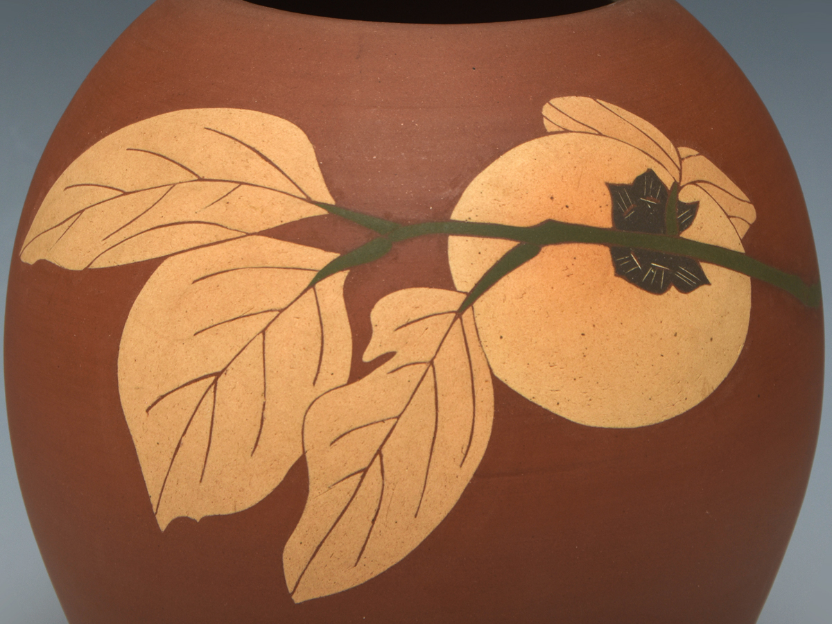 今井政之 (造) 象嵌彩 柿 花壺 高:21.5cm しおり 花器 花瓶 花入 今井政之 (造) 象嵌彩 柿 花壺 高:21.5cm しおり 花器 花瓶 花入