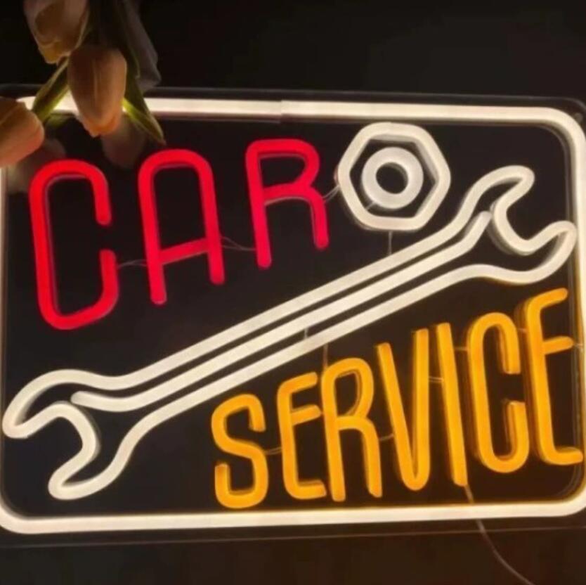 新品未使用ガレージ カーサービス ネオンサイン LEDイルミネーション 車 バイク
