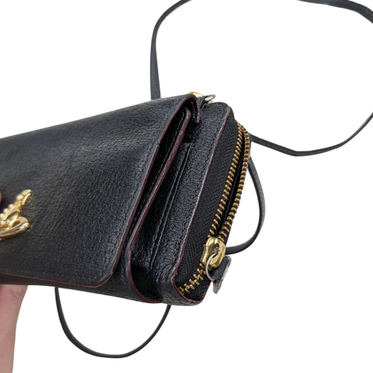 Vivienne Westwood ヴィヴィアンウエストウッド レザー スマホ ショルダー ウォレット 長(zhǎng)財(cái)布 ダークネイビー系 里地総柄