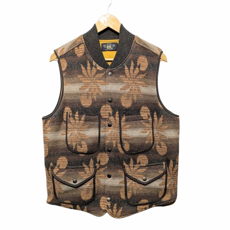 RRL ラルフローレン ウールカシミヤ スナップフロント セーター ベスト サイズS 中綿 バーズアイ ジャカード リブ 定価10萬円 24AW