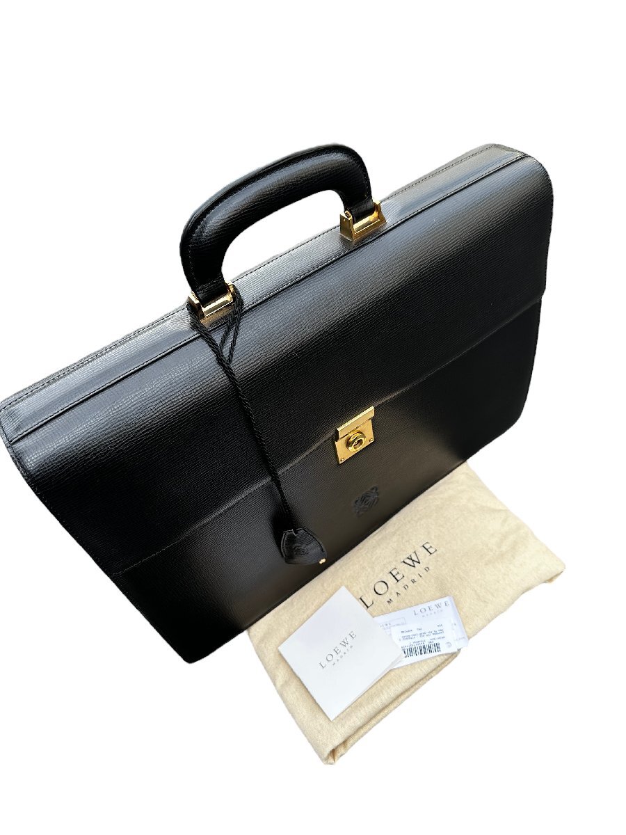 保管品◆ロエベ LOEWEヴィンテージVINTAGE黒金ゴールド金具カーフレザーハンドバッグブリーフケース通勤バッグビジネス男女