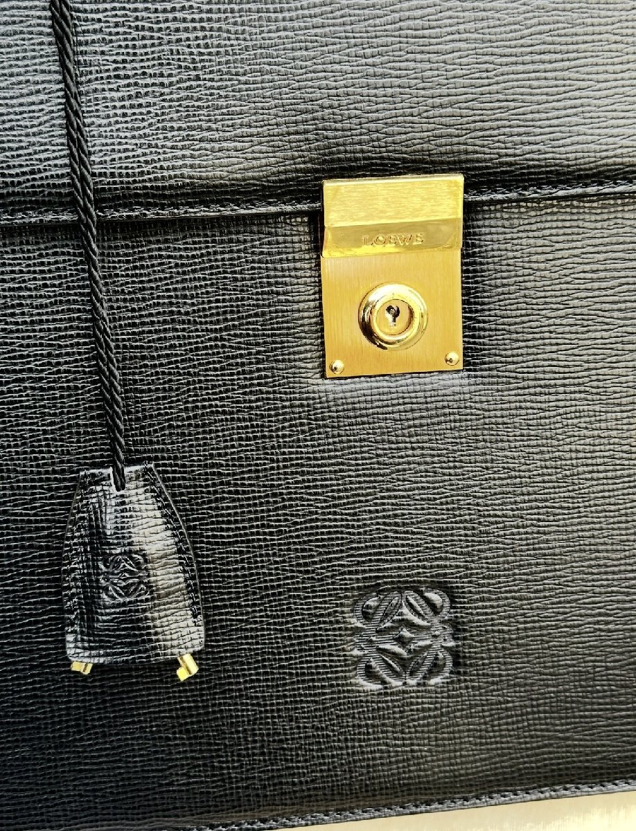 保管品◆ロエベ LOEWEヴィンテージVINTAGE黒金ゴールド金具カーフレザーハンドバッグブリーフケース通勤バッグビジネス男女