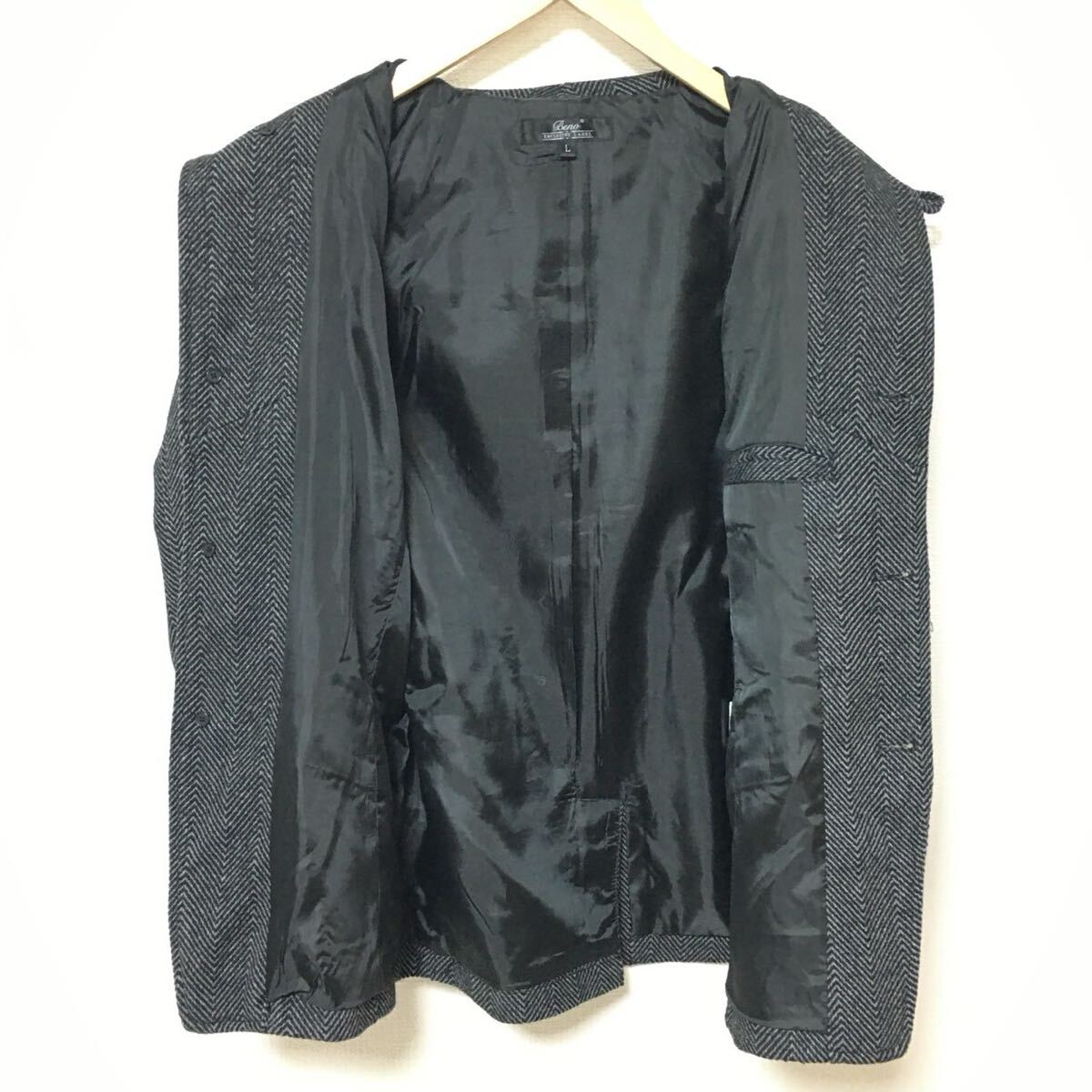 上品な印象に◎【Beno】ビーノ コート アウター ヘリンボーン柄 オフィス カジュアル キレイめ ブラック グレー メンズ サイズL/Y26688fF_画像3