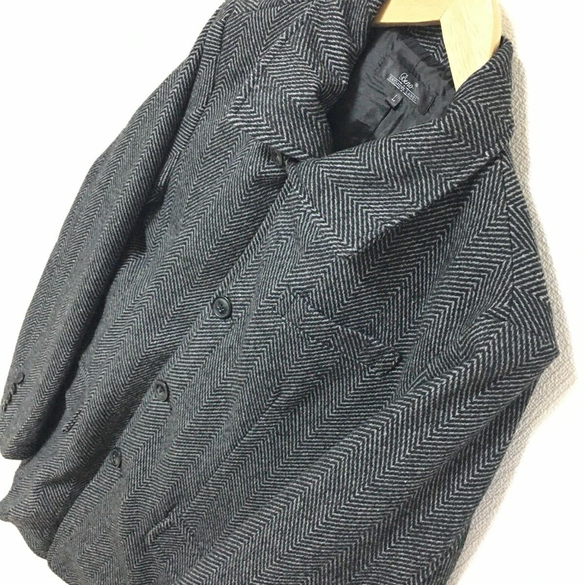 上品な印象に◎【Beno】ビーノ コート アウター ヘリンボーン柄 オフィス カジュアル キレイめ ブラック グレー メンズ サイズL/Y26688fF_画像6