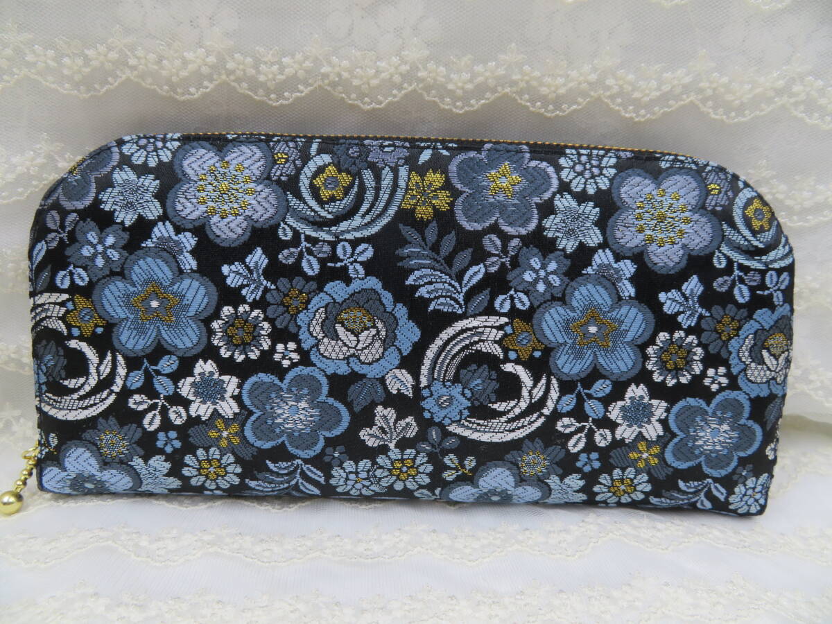 和柄　金襴　 梅絵巻（紺）　ラウンド長財布　ハンドメイド_画像1