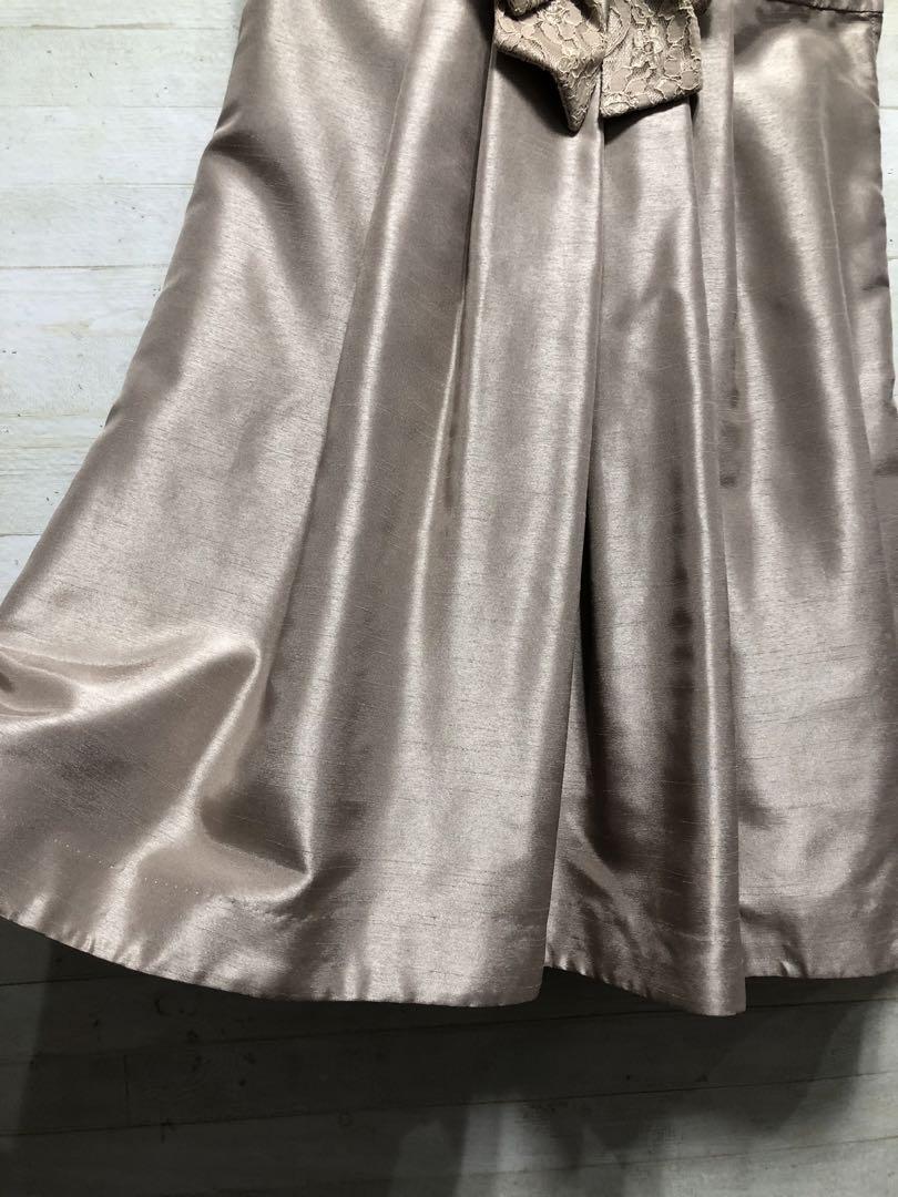 新品☆17號LLシャンパンベージュ系パーティワンピース?シャンタン素材〇D594