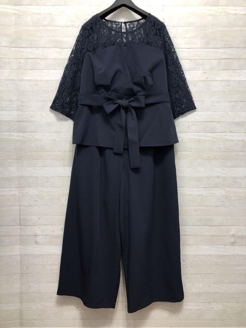 新品☆4L紺系?スタイリッシュなセットアップ?ワイドパンツ○G420